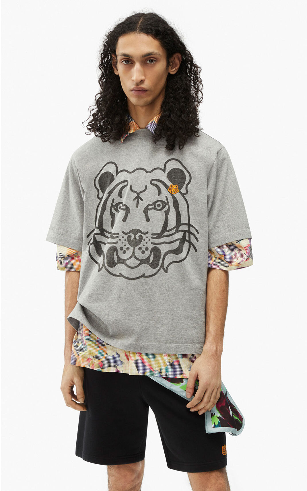 T Shirt Kenzo Homme K Tiger oversized Grise CDZQB-6791